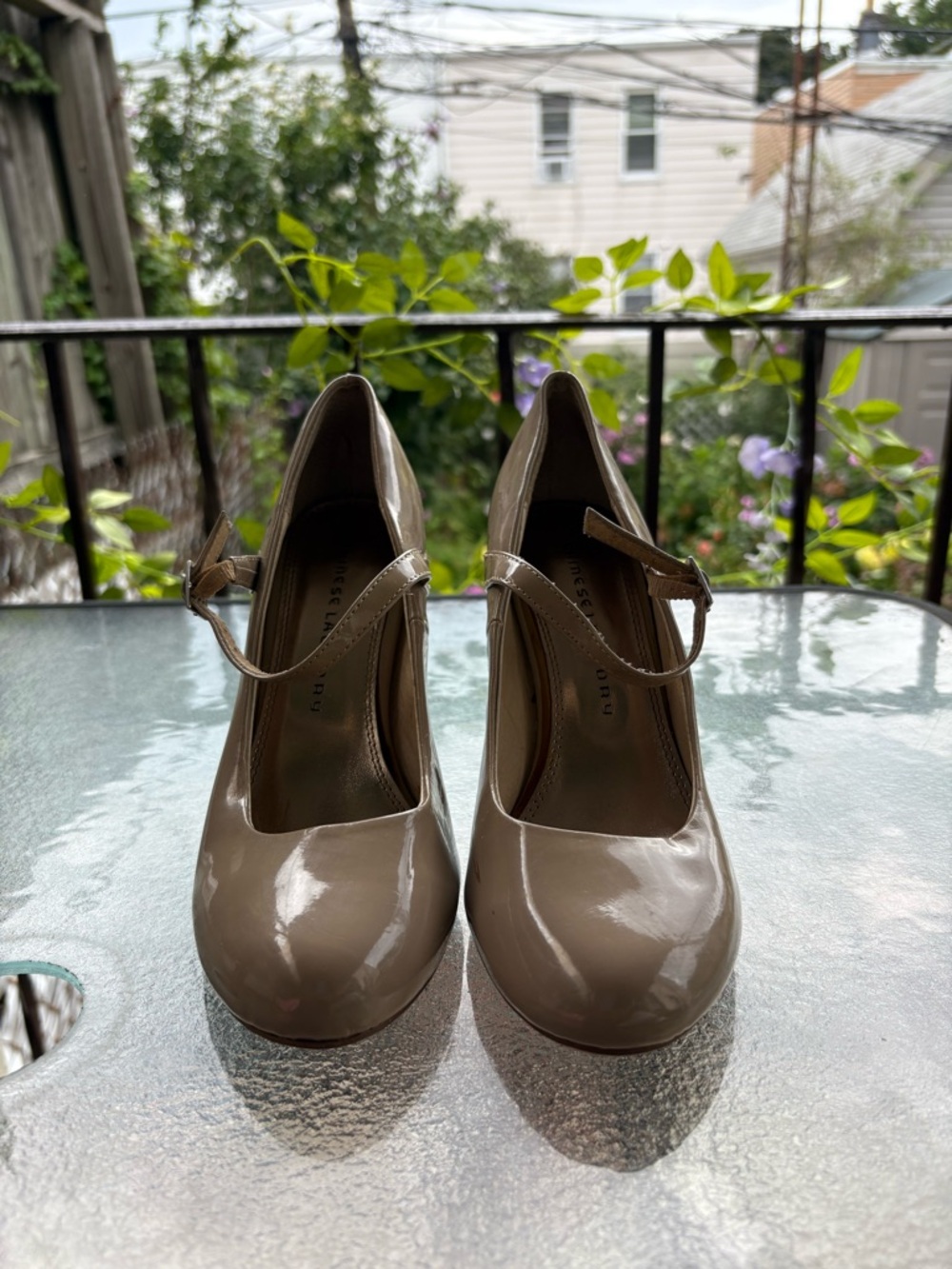 Chinese Laundry Nude Patent T-Strap Heels